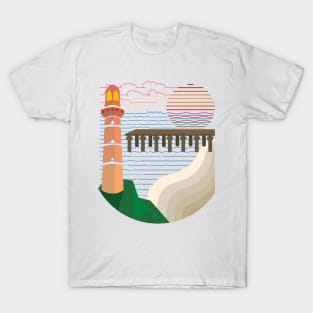 The lighthouse stands tall watching the shoreline T-Shirt